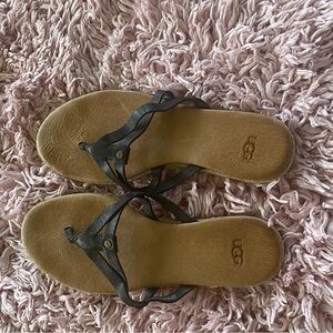 UGG Women's Annice Flip Flops in black leather